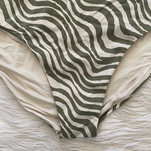 Andie Swim Stripe Olive Green Zebra Animal Print Hipster Bikini Bottom Swimsuit - Picture 4 of 11